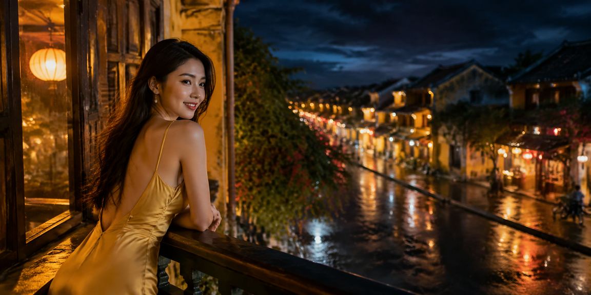 Người phụ nữ Việt Nam trẻ trung trải nghiệm xổ số và casino trực tuyến tại Hội An
